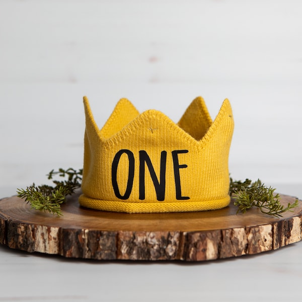 First Birthday Gold Crown. 1st Birthday Knit Crown for Boy.  Gold Crown.  Wild one Crown.  Wild Rumpus Crown.  Personalized.
