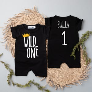 Mono de primer cumpleaños de Wild One: pantalones cortos con corona, atuendo para el primer cumpleaños