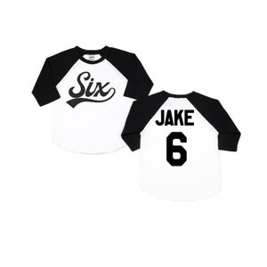 6th Birthday Baseball Shirt.  Six Outfit.  Sixth Birthday Boy.  Personalized Baseball Raglan T-Shirt.  Sports Birthday Tee.