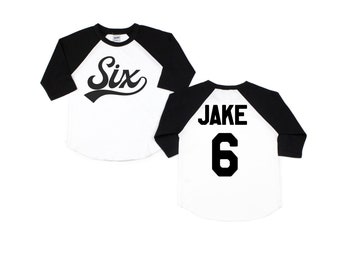 6th Birthday Baseball Shirt.  Six Outfit.  Sixth Birthday Boy.  Personalized Baseball Raglan T-Shirt.  Sports Birthday Tee.