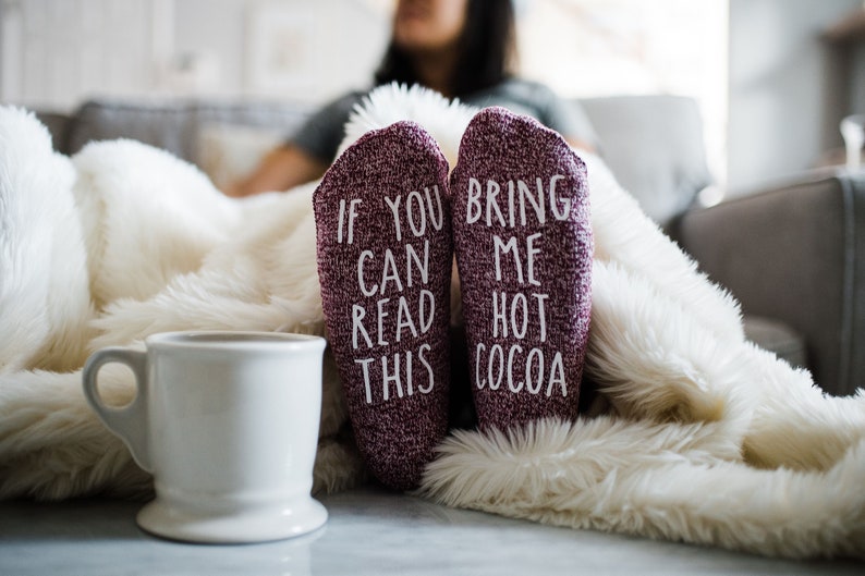 Bring me Hot Cocoa. Message Novelty Socks. If You Can Read This. Birthday Gift Idea for Friend. Personalized. Gift for Grandma. Funny Socks. image 1