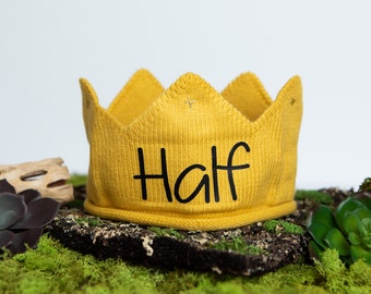 Half Birthday Crown. Half Birthday Knit Crown for Boy.  Gold Crown.  Wild one Crown.  Wild Rumpus Crown. 1/2 birthday Crown.  Personalized.