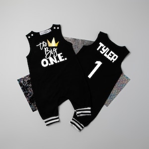 The Big ONE Romper with Striped Cuff. 1st Birthday Outfit. The Big ONE Shirt. Baby Boy 1st Birthday. Hip Hop. Baby Boy Romper.