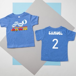Choo Choo I&#39;m 2 Personalized 2nd Birthday Outfit.   Train Theme First Birthday Baby T-Shirt.  Locomotive  Second Birthday Tee. Two Years old