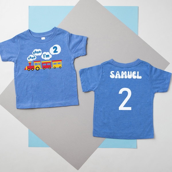 Choo Choo I'm 2 Personalized 2nd Birthday Outfit.   Train Theme First Birthday Baby T-Shirt.  Locomotive  Second Birthday Tee. Two Years old