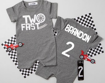 Two Fast Racecar 2nd Birthday Romper: Personalized Race Car Party Outfit