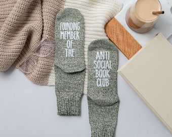 Founding Member of the Anti Social Book Club.  Reading Socks for Women. Mother's Day Gift for Readers. Introvert Reader.  Avid Reader.