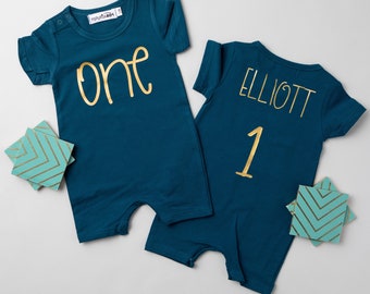 First Birthday Romper: Gold 'One' Short Sleeve Outfit