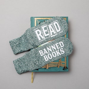 Book Socks. Read Banned Books. Christmas Gift Idea. Gift for Readers. Novelty Socks. If You Can Read This Socks. Book Club Gift. image 1