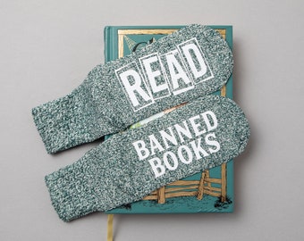 Book Socks. Read Banned Books. Christmas Gift Idea. Gift for Readers. Novelty Socks. If You Can Read This Socks. Book Club Gift.