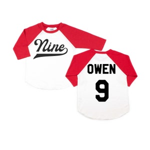 Personalized Baseball 9th Birthday Raglan Shirt: Nine Sports Theme Tee