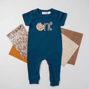 Cookie One Romper: First Birthday Outfit, Aegean Blue or Black