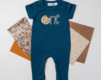 Cookie One Romper: First Birthday Outfit, Aegean Blue or Black