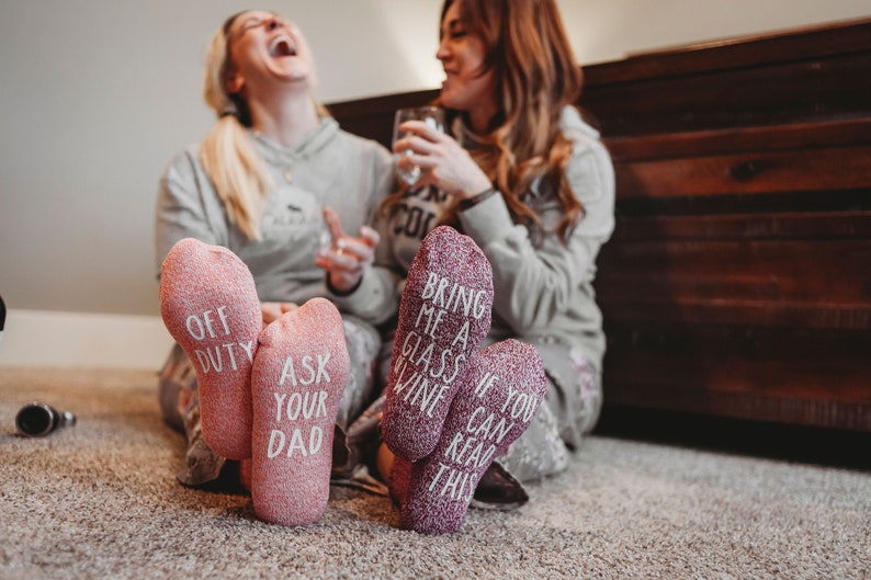 Gift for Mom. Off Duty, Ask Your Dad. Novelty Socks. Birthday Gift From Son. If You Can Read This socks. Wine Socks. Personalized Gift. image 6