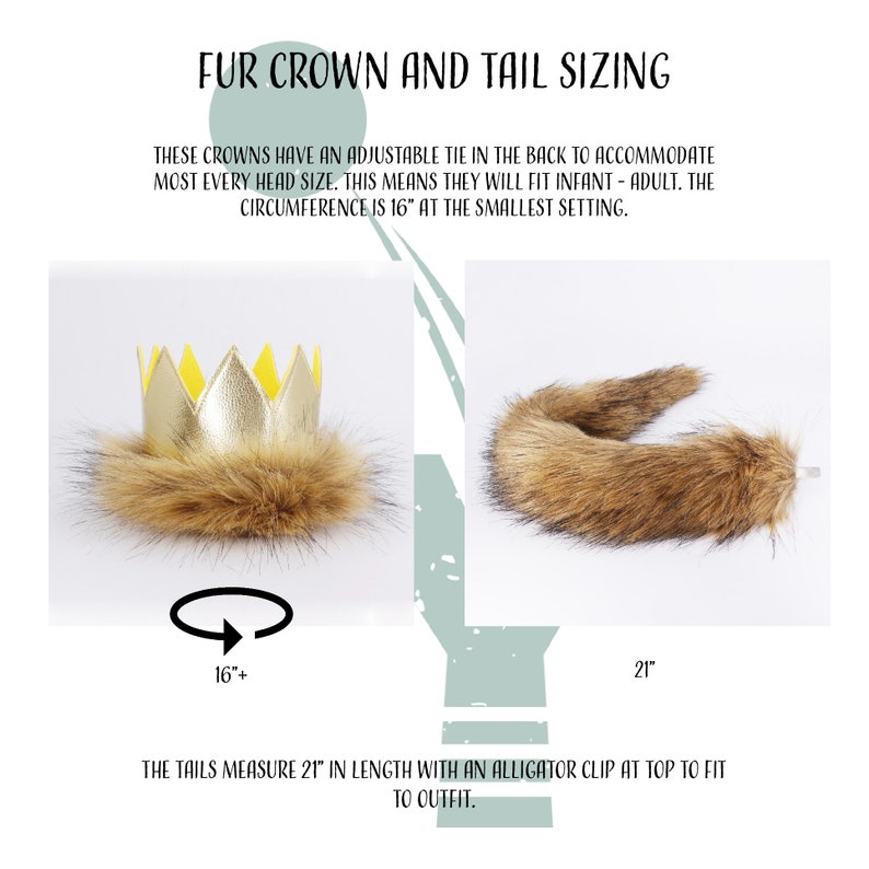 Wild One Gold Crown and Tail with Faux Fur . Costume for 1st Birthday Wild One Theme Party . Dress up and Make Believe Set . First B day image 2