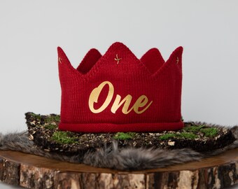 First Birthday Personalized Red Crown for Boys. 1st Birthday Knit Crown.  Gold Crown.  Wild one.  Wild Rumpus. Mr Onederful.  Personalized.