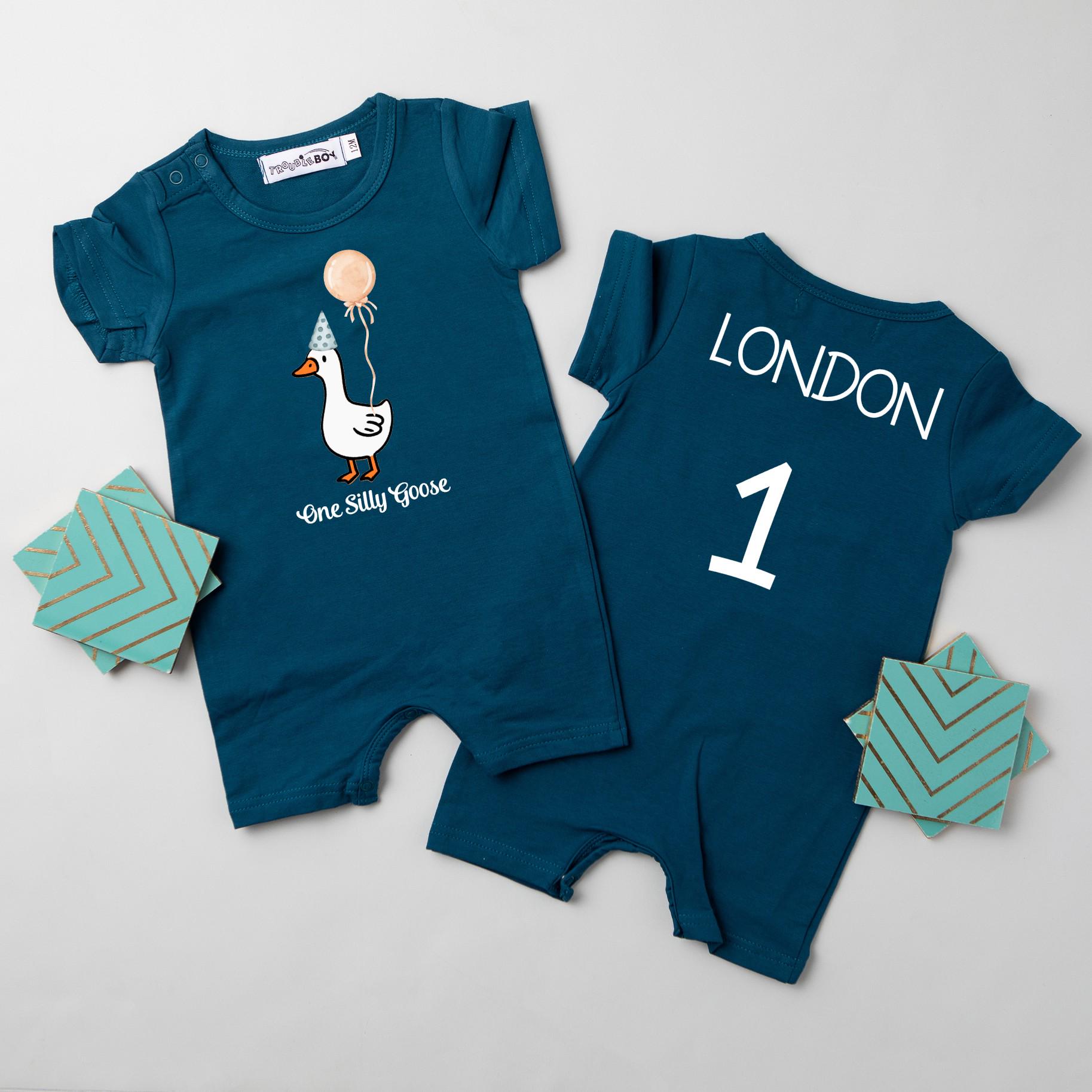 One Silly Goose 1st Birthday Romper: Personalized Cake Smash Outfit