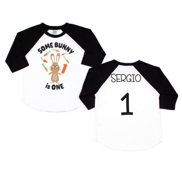 Some Bunny is One Personalized 1st Birthday Raglan. Spring Themed First Birthday Outfit. Easter Bunny Juggling.  Boy or Girl Raglan.