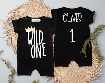 Wild One Crown Shorts Slim Fit Romper. First Birthday Romper. Short Sleeve. One Birthday Boy. 1st Birthday. Gold. Where The Wild Things Are.