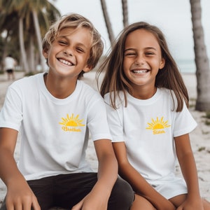 Sun Sister Matching Family Sibling Shirts. Sibling. Brother. Cousin. Toddler. Youth. First Trip Around the Sun Pocket Logo T-Shirt. image 5