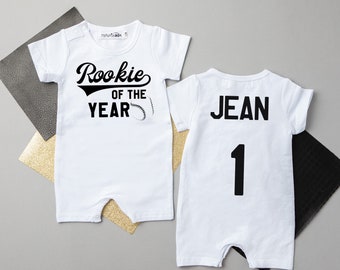 Rookie Of The Year Baseball Themed Shorts Slim Fit Romper. Sport First Birthday Romper. Short Sleeve. One Birthday Boy. 1st Birthday.