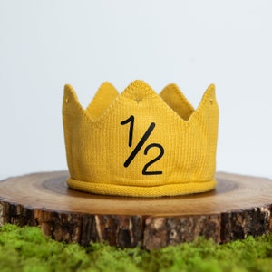 Half Birthday Crown. Half Birthday Knit Crown for Boy.  Gold Crown. Wild one Crown.  Wild Rumpus Crown. 1/2 birthday Crown.  Personalized.