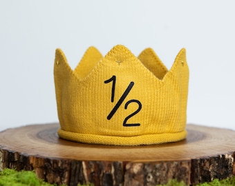 Half Birthday Crown. Half Birthday Knit Crown for Boy.  Gold Crown. Wild one Crown.  Wild Rumpus Crown. 1/2 birthday Crown.  Personalized.