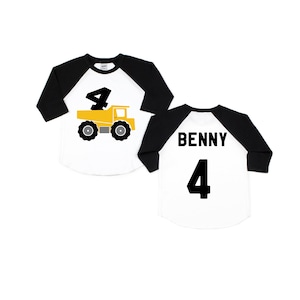Camion à benne basculante personnalisé à raglan pour le 4e anniversaire : t-shirt à manches longues sur le thème de la construction