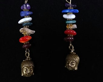 Bronze Buddhist Chakra Gemstone Chip Earrings