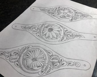FLORAL BRACELET PATTERNS (3 pack) Floral Leather Tooling Patterns (Digital Download) Sheridan Floral Bracelet Patterns