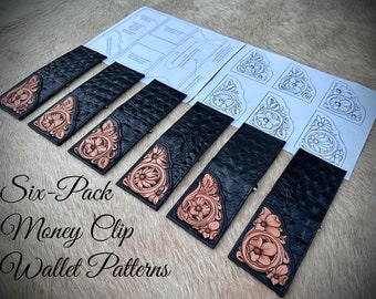 MONEY CLIP WALLET Patterns Six-Pack Sheridan Floral designs & Complete Assembly instructions! Use with Gator, Ostrich, Calf Hair, Caiman...