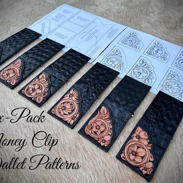 MONEY CLIP WALLET Patterns Six-Pack Sheridan Floral designs & Complete Assembly instructions! Use with Gator, Ostrich, Calf Hair, Caiman...