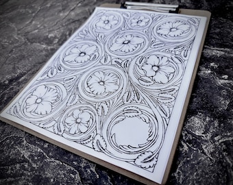 SHERIDAN FLORAL NOTEBOOK Cover Leather Carving Tooling Pattern - Large 11"x8.5" (Digital Copy)