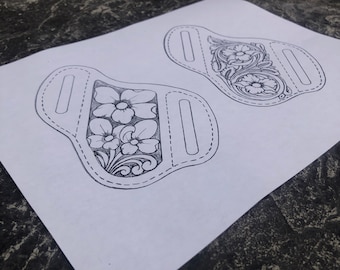 KNIFE SHEATH PATTERNS - 2 Pack Digital floral patterns for Pancake Belt loop Knife Sheath Leather Patterns ( Downloadable Patterns)