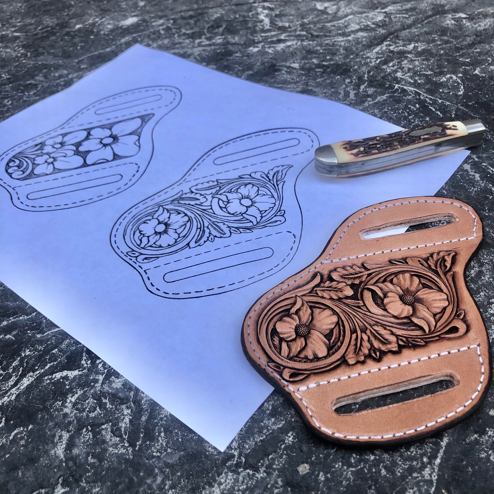 KNIFE SHEATH PATTERNS 2 Pack Pancake Belt Loop Knife Sheath Leather