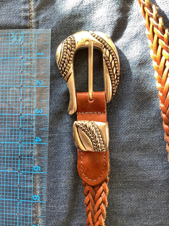 Vintage Leather Braided Belt with Large Buckle - image 5