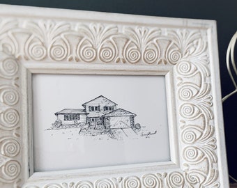 Custom House Portrait (ink illustration) 5x7
