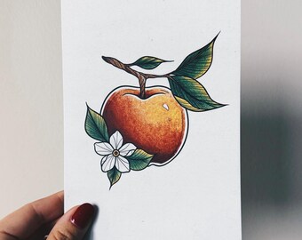 Apple Tattoo Flash Art Print, Cozy Fall Decor, Autumn Botanical Wall Art