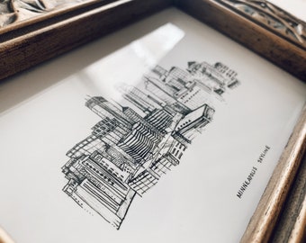 Minneapolis Skyline Art Print: Minnesota Landmark Ink Illustration