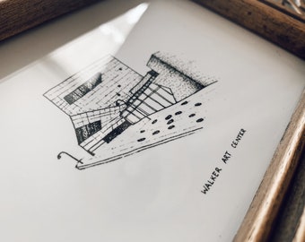 Walker Art Center Print: Minneapolis Minnesota Landmark Ink Illustration Postcard