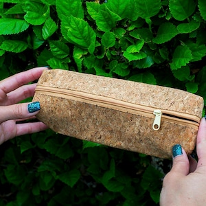Cork Zipper Pouch with Linen Lining, for Makeup, Pencils, Trinkets; Travel Bag; Toiletry bag
