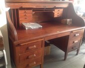 Roll Top Oak Desk, Vintage Desk, Lawyer Desk, Roll Top