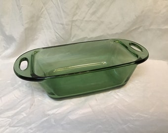 Green Glass 1.5QT Loaf Pan With Round Handles by Anchor Hocking Vintage ...