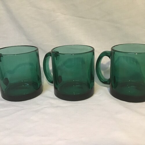Vintage Green Glass Coffee Mugs Emerald Green Mugs Made in USA Etsy