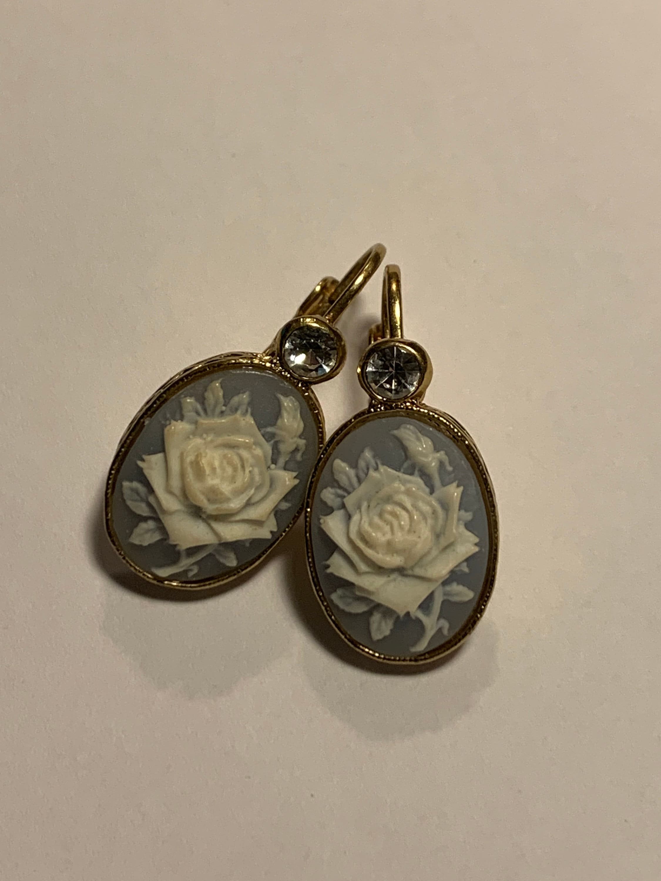 Vintage Nina Ricci Earrings for Avon Rose Cameo Earrings With