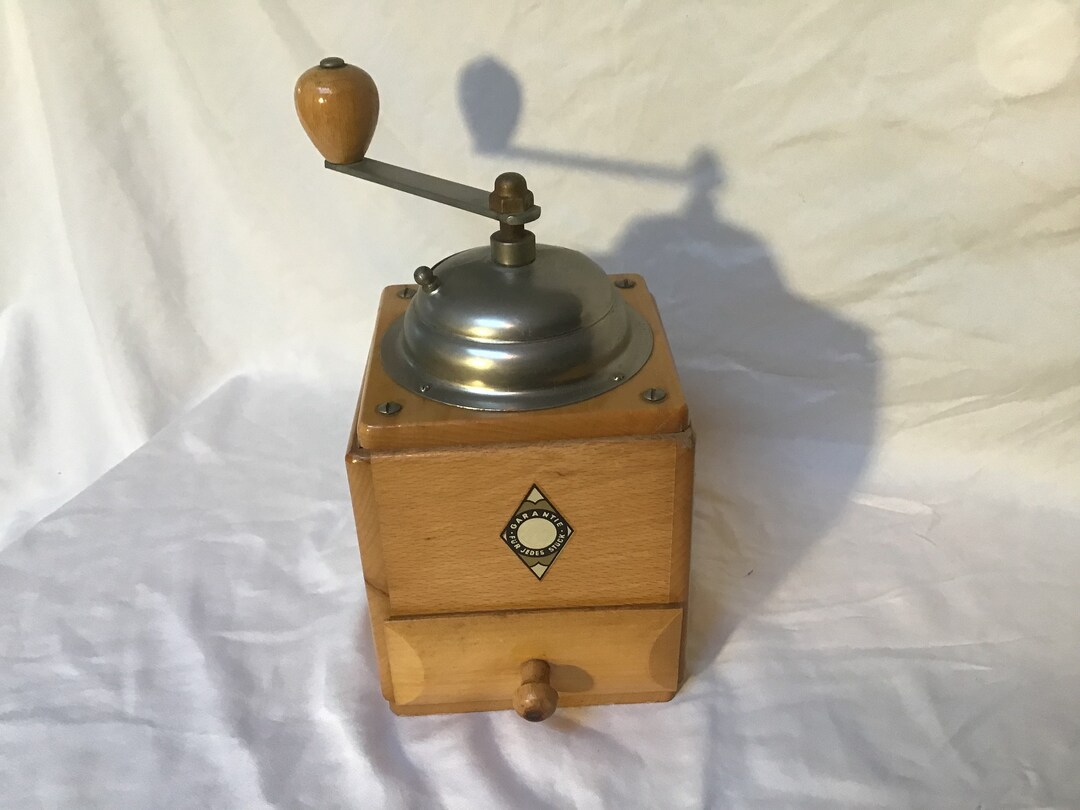 Vintage German Coffee Grinder Mill Wood and Metal Hand Crank Coffee