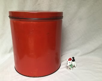 Vintage Red Tin Can Large Red Tin Container