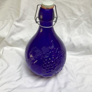 Vintage Cobalt Blue Glass Bottle Glass Jug With Stopper Made in Italy