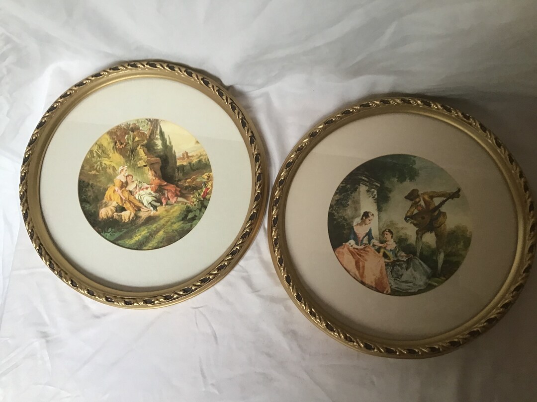 Vintage Round Picture Frames With Prints Florentine Frames Etsy