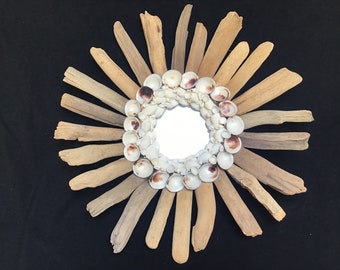 Seashell Mirror With Driftwood Beach House Decor